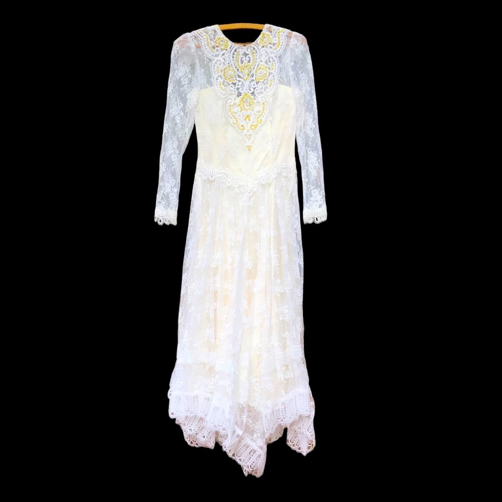 Jessica McClintock Vintage Bridal Dress Lace CottageCore Prairie Sz 5/6 OBO